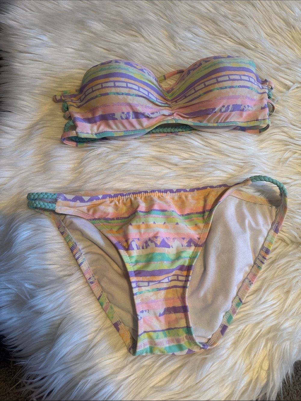 Xhilaration Pastel Striped Bandeau Bikini - Pink, Mint, Lavender, Peach